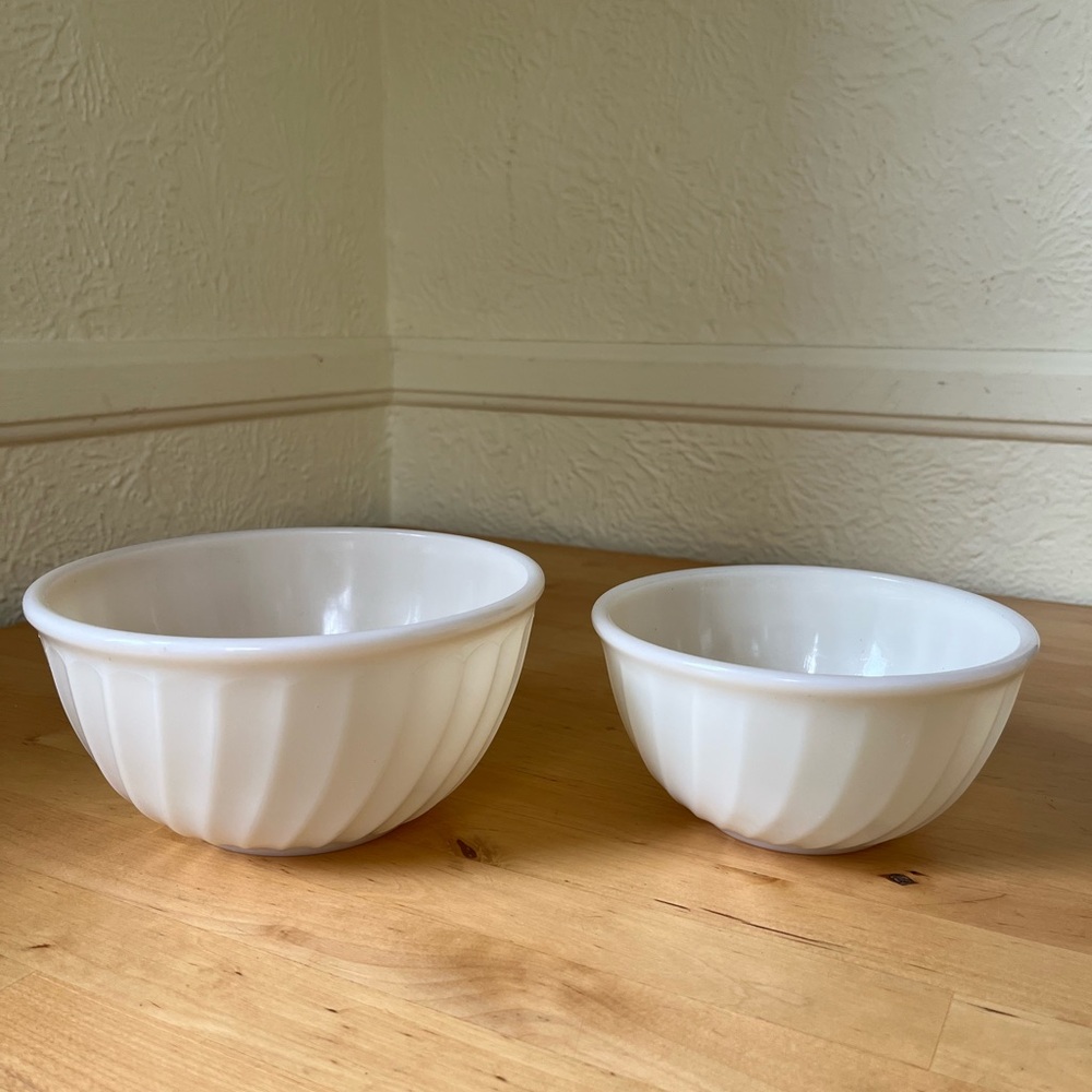 Vintage Fire King 6 and 7 Inch Swirl Bowls in Ivory